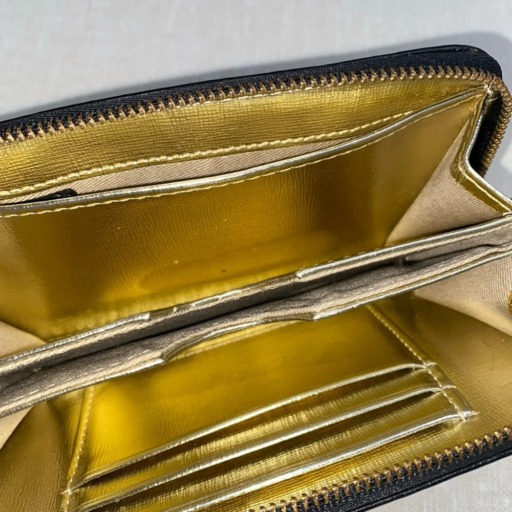 FOSSIL Gold‎ Black Leather Organizer Zip Wallet